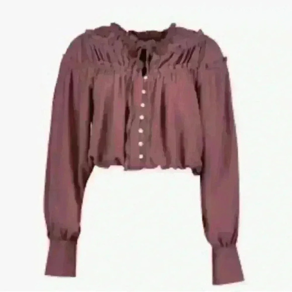 Bishop and Young Boho Canyon Cropped Peasant Blouse size S NWT - Picture 1 of 5